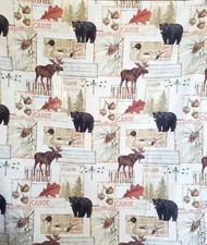 Bacova Woodland Shower Curtain 72" Moose Bear Cabin Pine Lodge Linen-Look Fabric