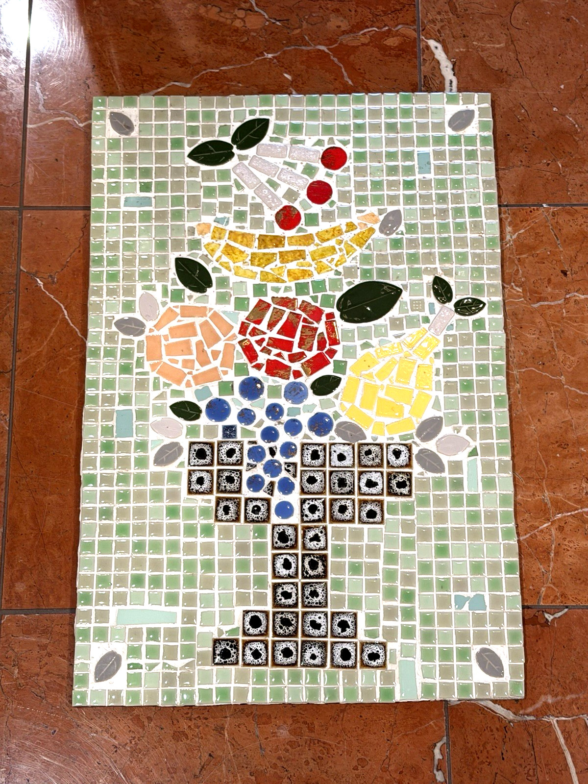 MCM VINTAGE 1963 MOSAIC TILE FRUIT COMPOTE BOWL ABSTRACT Wall Art 18" * 12" EUC