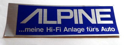 Werbe-Aufkleber Alpine Car-HiFi Car Audio Autoradio 80er Jahre Metallfolie 19x6