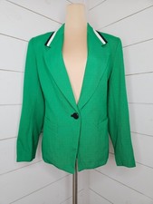 Kasper for ASL size 10 green with white blue collar single breasted blazer