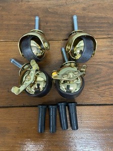 Set of 4 Brass Bed Frame caster s (wheels, rollers) with insert sockets