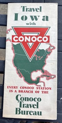 1930s Vintage Conoco Oil Gas Service Station Advertising Road Map Iowa