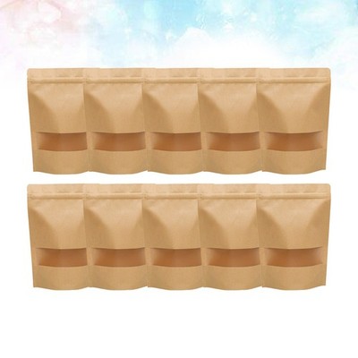 50Pcs Chocolate Kraft Paper Bags with Window Zipper Seal for Cookies Packaging