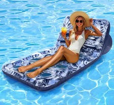 Inflatable Pool Floats Adult Adjustable Backrest Tanning Pool Lounger Float C...