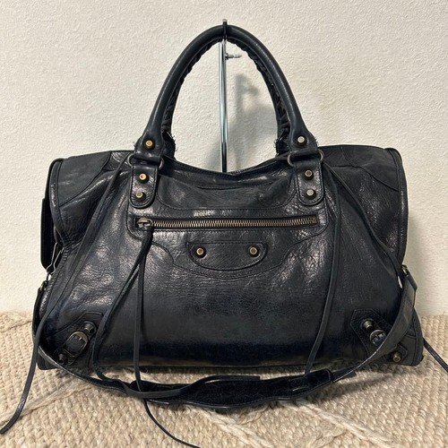 Balenciaga The City 2Way Shoulder Handbag Black Leather 115748 Women's Y2K