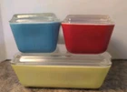 VTG 1950's PYREX 8 pc Refrigerator Dish Set Primary Colors RED-BLUE-YELLOW-LIDS