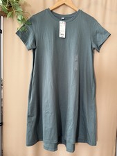 NWT Uniqlo Mercerized Cotton Mini Dress Womens S Green Short Sleeve Pockets