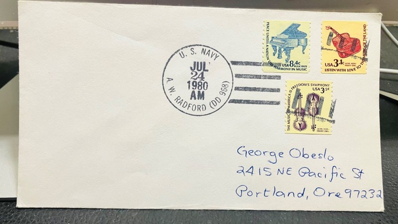 1980 ship cancel & cachet of  USS A. W.Radford (DD968), destroyer