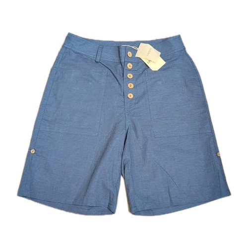 Neu mit Etikett Lintico Knopfleiste Leinen Viertel Shorts Lucy Damen mittelblau - Bild 1 von 10