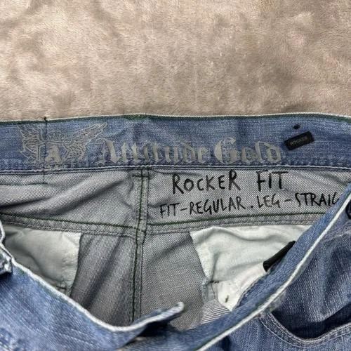 Pantalones de mezclilla de hip hop de pierna recta Attitude dorados de colección para hombre talla 38x32 Foto 4 de 4