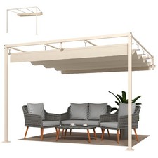 Outsunny Pergola Addossata 3x3 m con Tetto Scorrevole UV30+ Beige