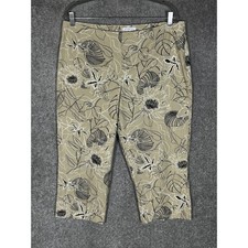Liz Claiborne Villager Cropped Pants Womens Size 16 Tan Black Floral Stretch VTG