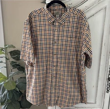 L.L. BEAN Short Sleeve Shirt Men XXL Navy Orange Check Traditional Fit Button Up
