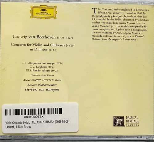 Beethoven Violin Concerto: Anne Sophie Mutter Deulsche Grammophon CD - Picture 2 of 2