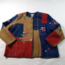 Koret City Blues Patchwork Jacket W-16 Mixed Media Lined Embroidery Vtg 90s Flaw