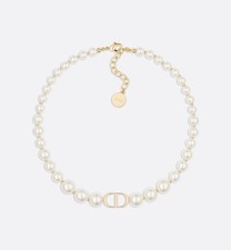 Dior 30 Montaigne Short Necklace Gold-Finish Metal and White Resin Pearls