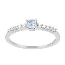 Round Shape Aquamarine 925 Sterling Silver Solitaire Accents Women Ring