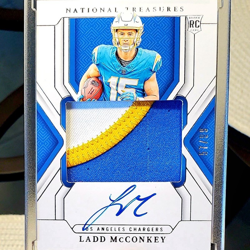 ๐ฅ/99!๐ฅ Ladd McConkey - 2024 Panini National Treasures - ROOKIE Patch Auto /99
