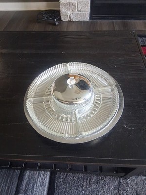 Vintage MCM Kromex Lazy Susan Chrome & Glass  7 Pc Serving Dish Party Tray