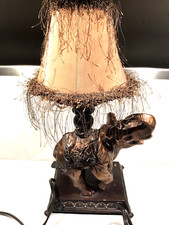 Elephant Lamp Bronze Brass Resin Table Lamp With Fringe Shade V Trunk Up Luck