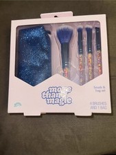    More Than Magic Blue Sparkly Makeup Brush  Bag Set - 4 Brushes and 1 Bag