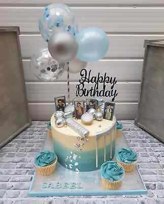 CONFETTI BALLOON CAKE TOPPER HAPPY BIRTHDAY GARLAND BLACK /& SILVER WEDDING