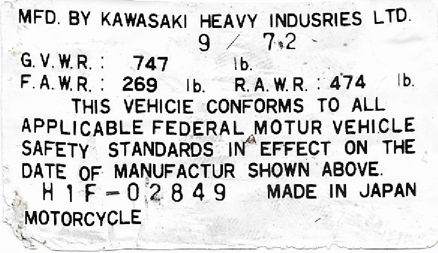 ①【kurukuruページ】 KAWASAKI H1D 1973 HEADTUBE TAG / REPRO DECAL | eBay