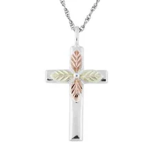 Four Leaf Cross - Sterling Silver Black Hills Gold / Custom Made in USA Gift Box