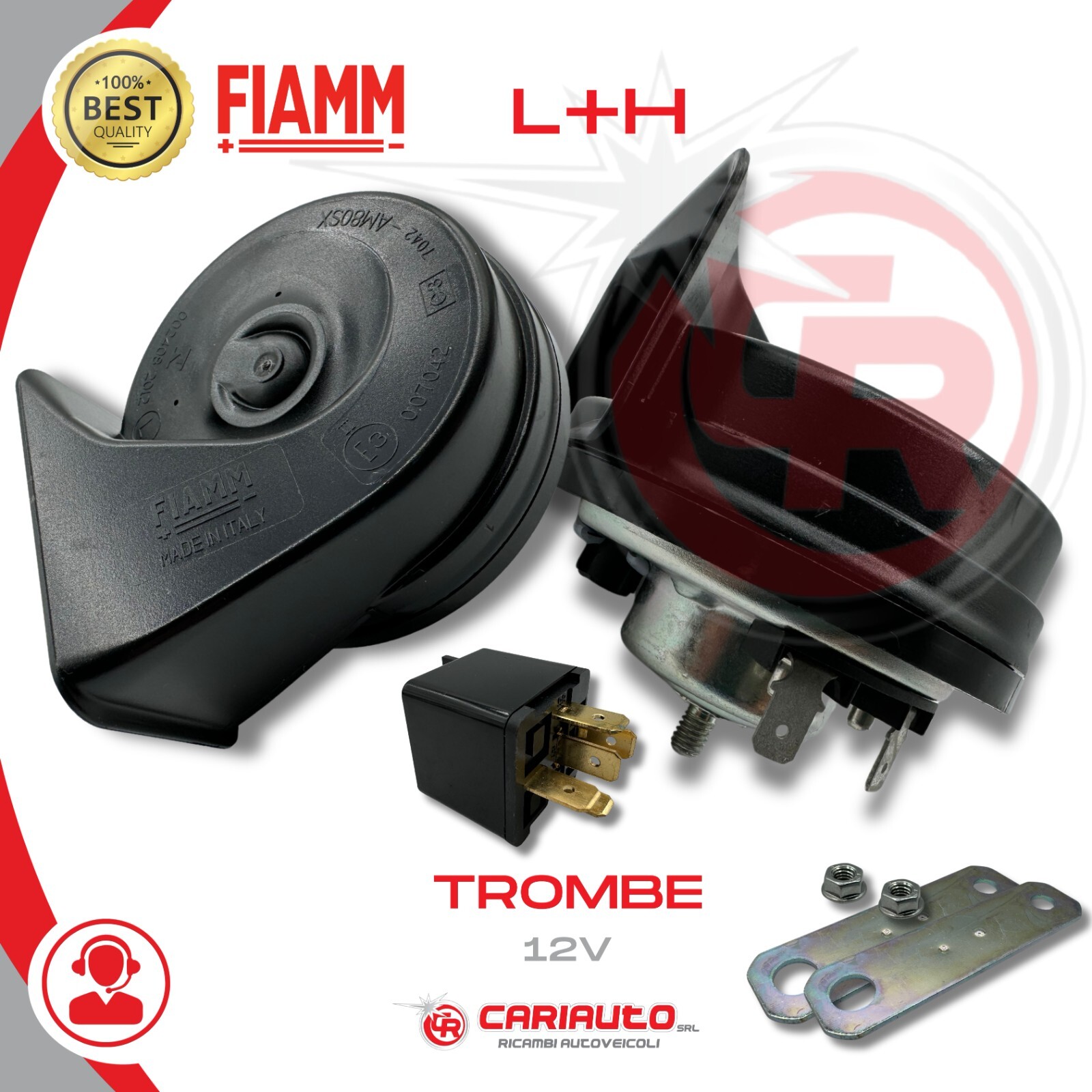 Fiamm AM80S Coppia Trombe Auto 12V | Kit Avvisatore Acustico + Relè