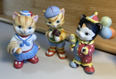 Vintage - Bronson Cat Figure Lot (x3) - Clown, Ice Cream, Sailor