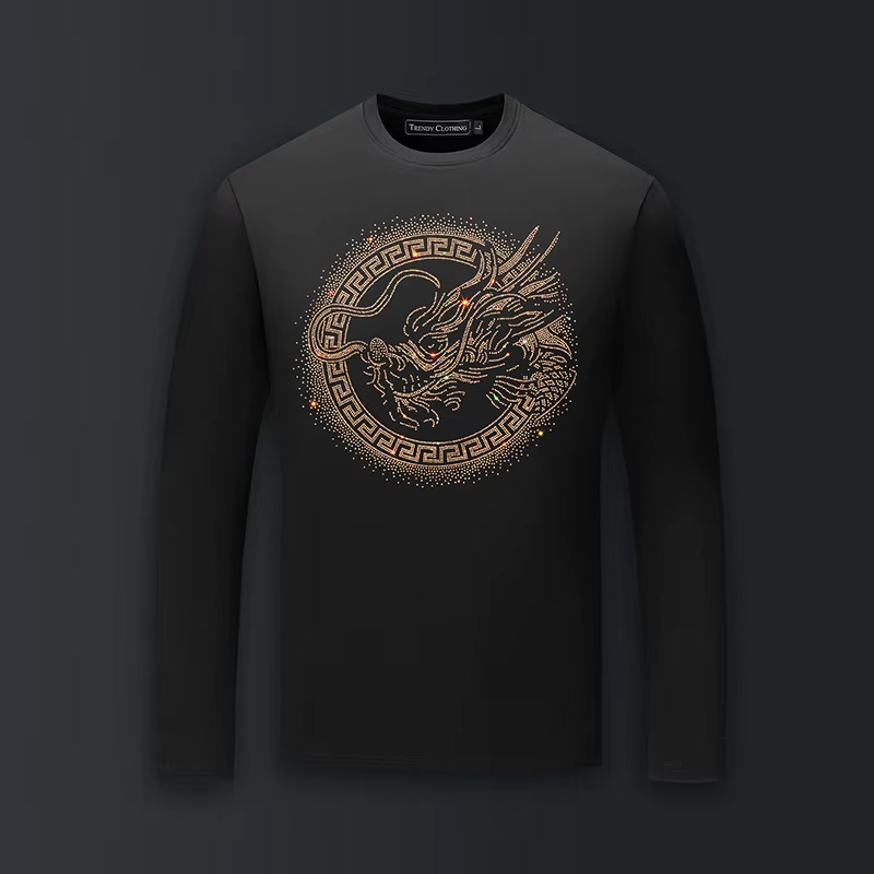 Fashion Dragon Trend Rhinestone Long Sleeve Luxury  Men T-Shirt Plus Size 6XL