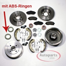 Bremsscheiben Beläge vorne Bremstrommel Set ABS Ringe hinten für Opel Corsa C