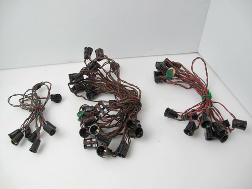 Vintage Christmas Lot 3 C7 & C9 Socket Light Strand w/ Red/green wire No bulbs