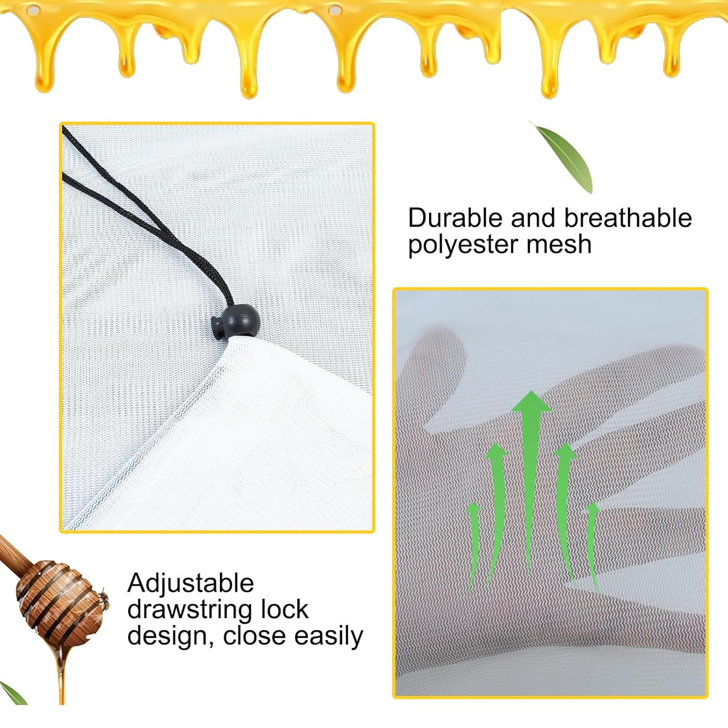 2 Pack Beehive Mesh Transport Bag, 35 X 37 Inch Beekeeping Nuc Box Net Bag
