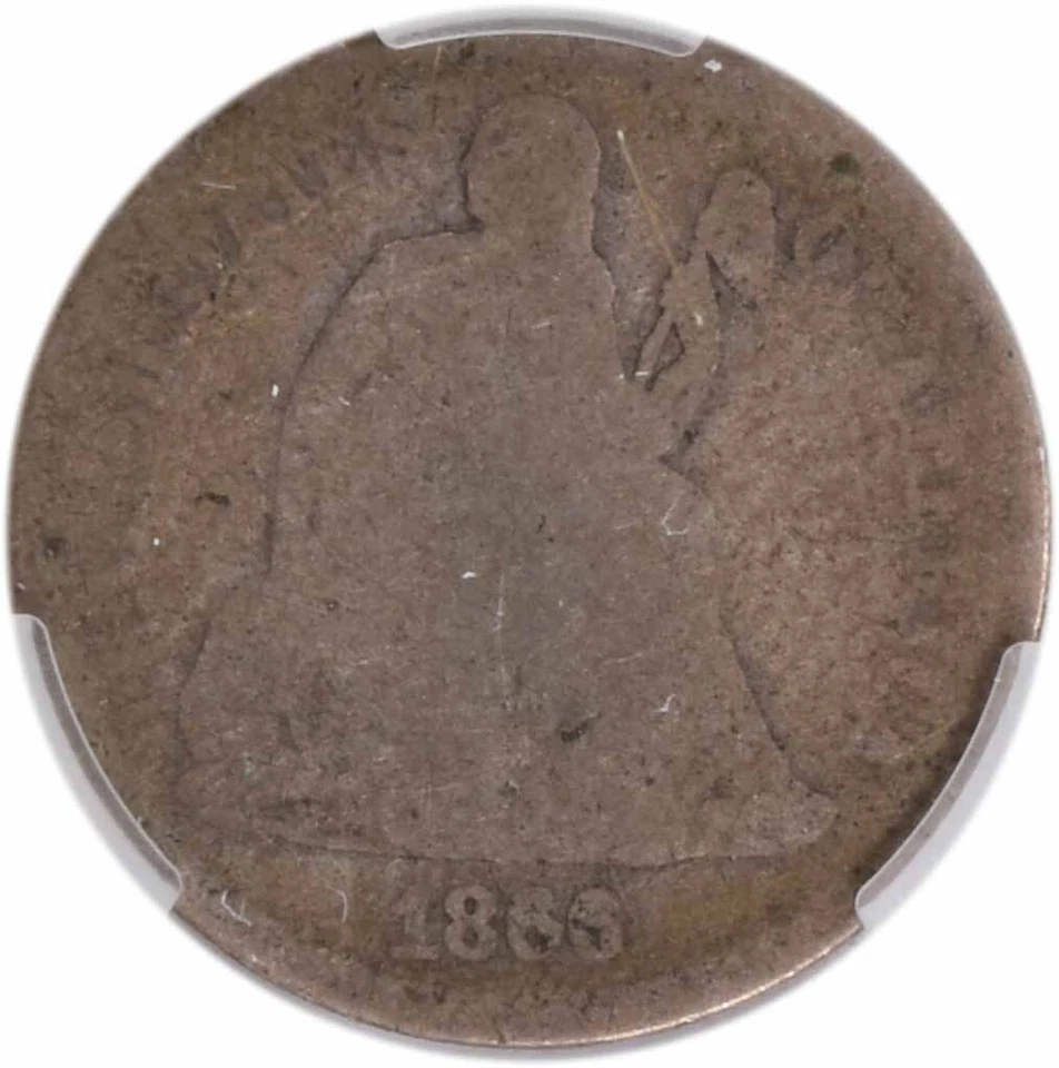 Moneda de diez centavos de plata Liberty Seated 1866 FR02 CACG Foto 3 de 4