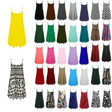 Women’s Strappy Cami Swing Top Plain & Printed Round Scoop Neck T Shirt Dress