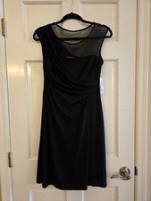 New Womens Size 6 Little Black Dress Side Zip Sleeveless Knee Length Stretch...