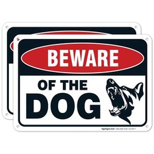 Beware of The Dog Sign, 2 Pack 10x7 Inches, Rust Free .040 2 PK