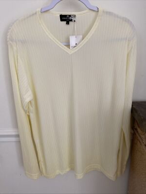 Courreges  New Nylon Stretch Yellow Long Sleeve Top V-neck Ribbed Size L Paris