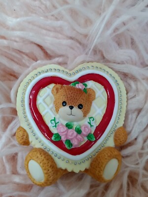 Lucy & Me Vintage Valentine Heart with Flowers Girl Bear Figurine ENESCO 1995