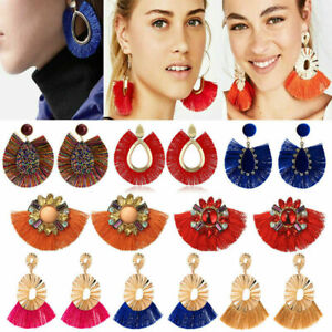 New Women Vintage Pearl Bohemia Earrings Tassel Fringe Boho Ear Hook Drop Dangle