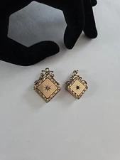 Victorian Mother & Daughter Watch Fob Pendants Gold Filled Paste Stone