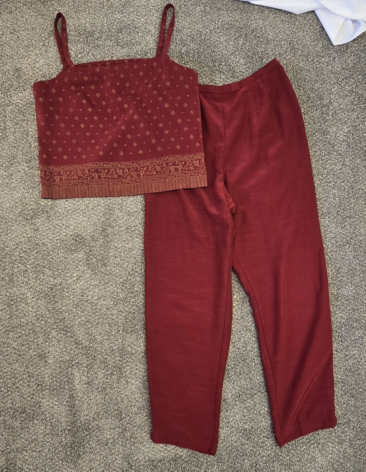 Kathie Lee Crop Top Amd Pant Set, Size 12, Red/gold,