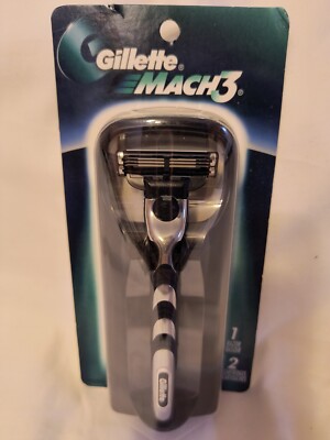 Original Gillette Mach3 Razor Handle w/2 Cartridges 3 Blade Lubricated Strip_New