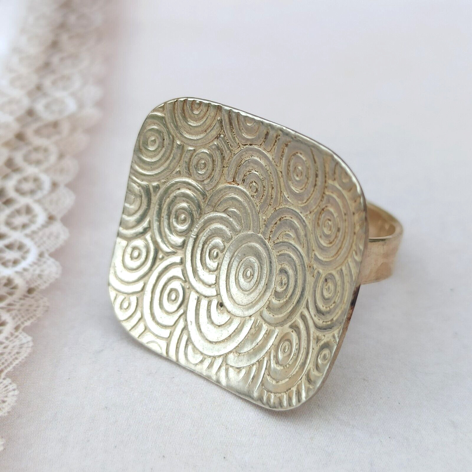 Artisan Silver Ring Modernist Square Engraved Sta… - image 1