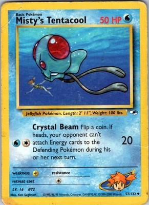 Misty's Tentacool 57/132 Uncommon Gym Heroes Pokemon Unlimited Heavily Played