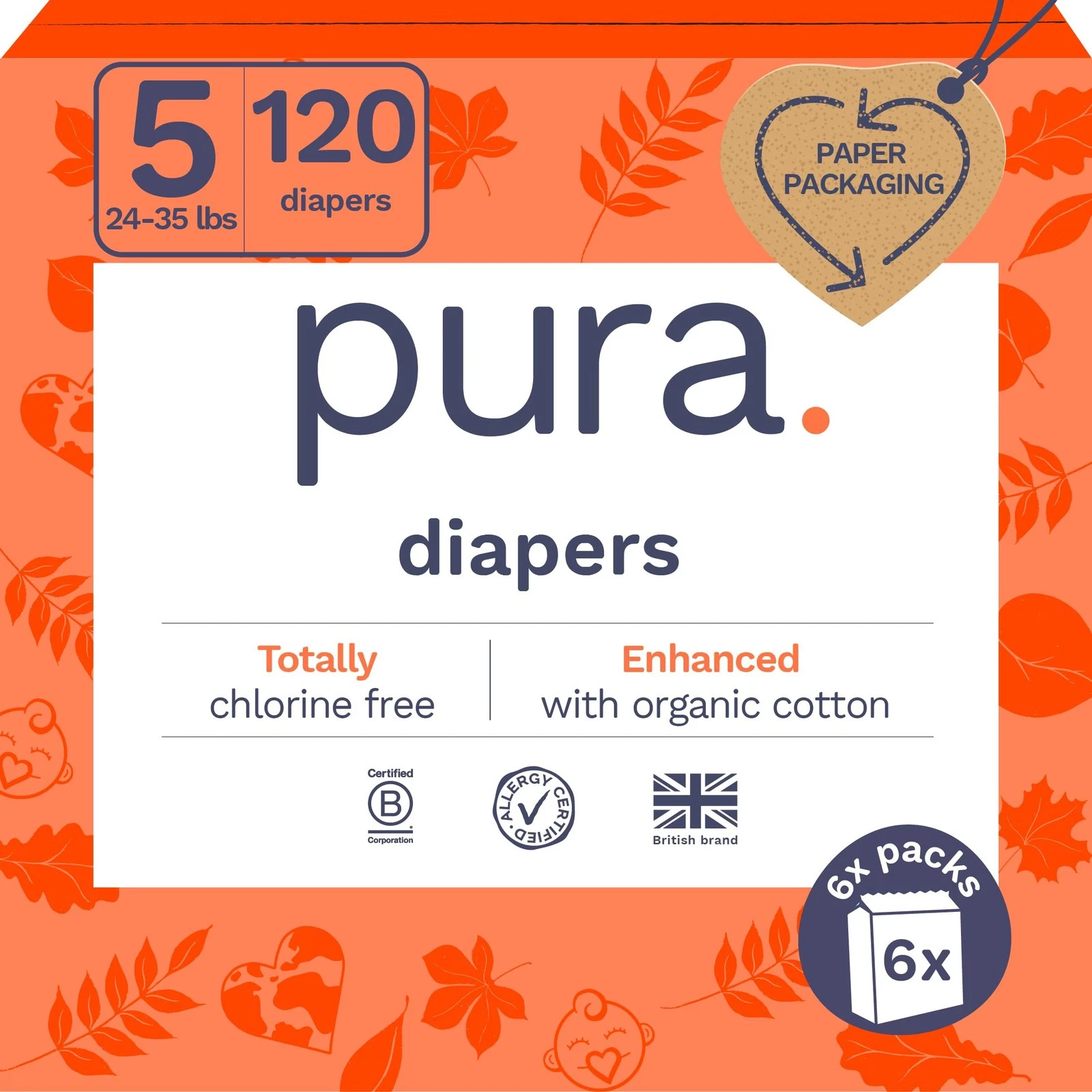 Eco-Friendly Size 5 Diapers for 24-35 lbs | Chlorine-Free, Hypoallergenic, 120
