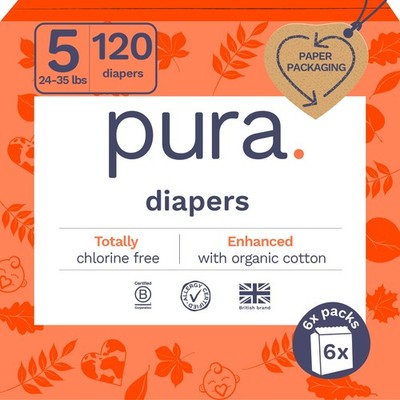 Eco-Friendly Size 5 Diapers for 24-35 lbs | Chlorine-Free, Hypoallergenic, 120