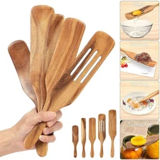 Spurtle Kitchen Cooking Utensil 5pc Set Teak Wood Non Stick Wooden Spatula Spoon