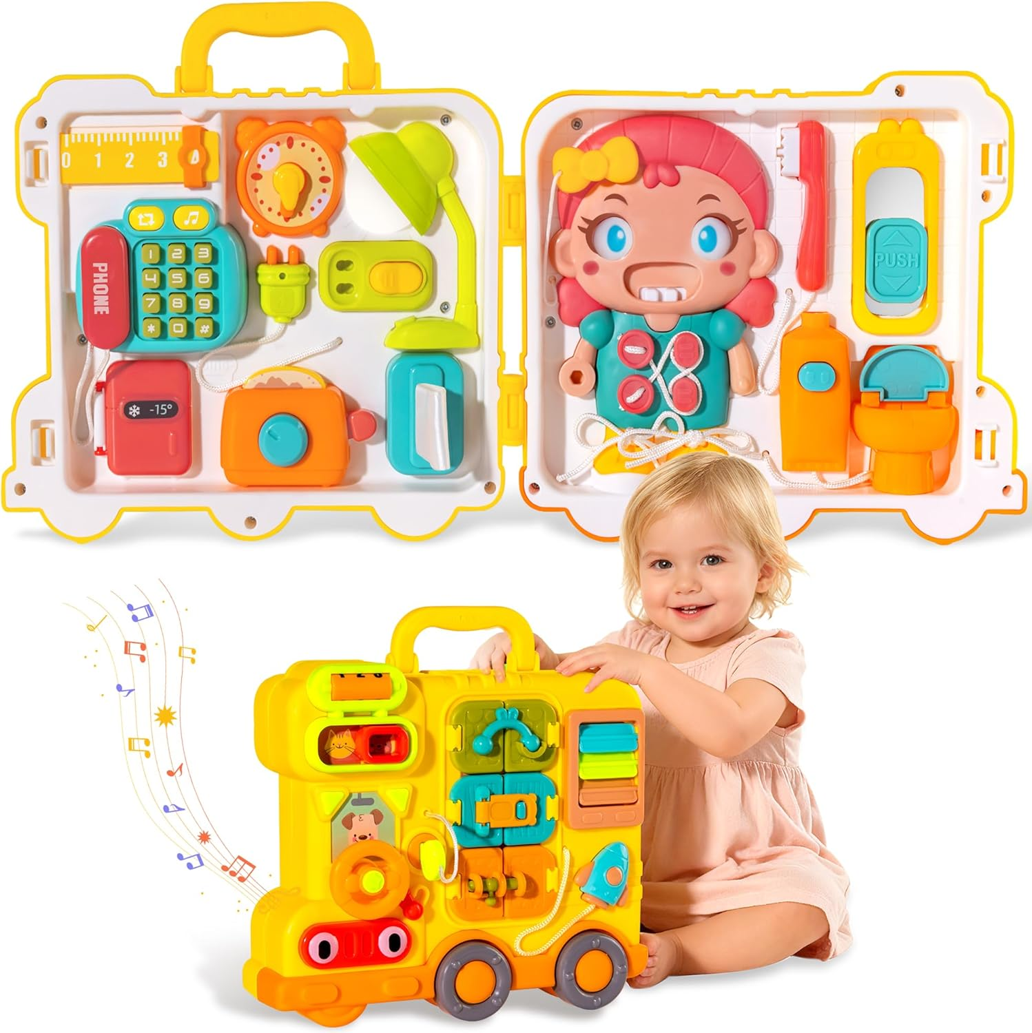 Montessori Busy Board for 1-2 Year Old Girl Gift, Musical Montessori Toys for 1